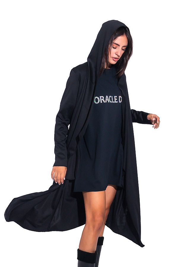 LONG OPEN FRONT HOODED CARDIGAN WITH POCKETS